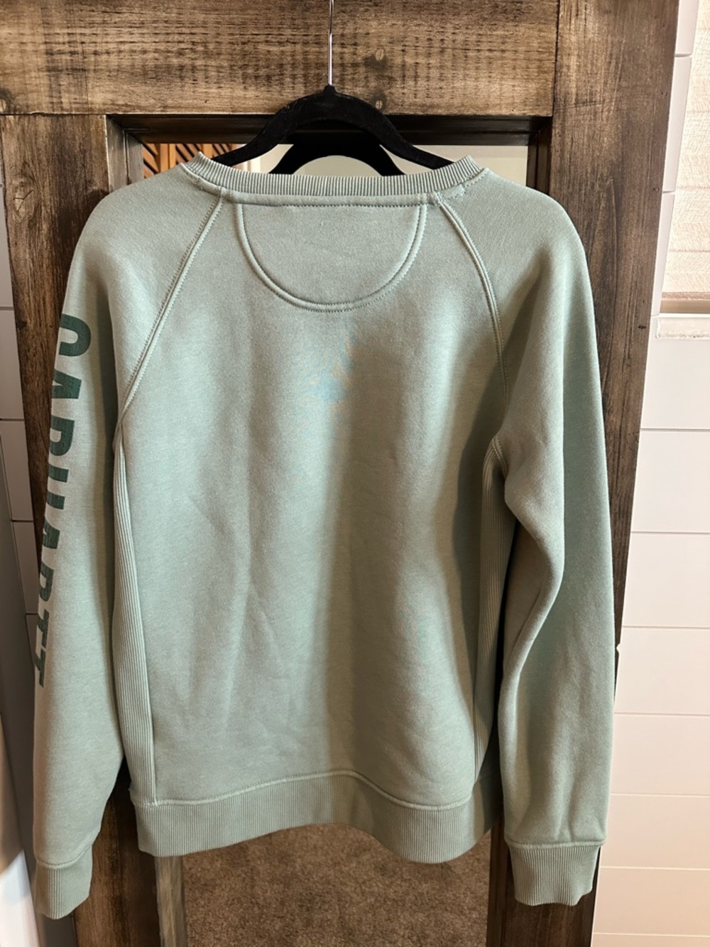 Carhartt Sage Green Sweatshirt Relaxed Fit Logo Sleeve Crewneck Medium - Picture 4 of 5